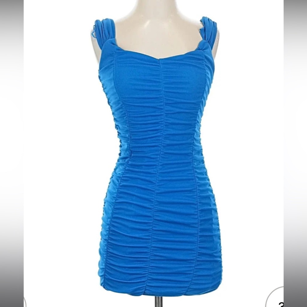 Zara Sweetheart Neckline Cocktail Prom Vibrant Blue Gathered Ruched Dress
